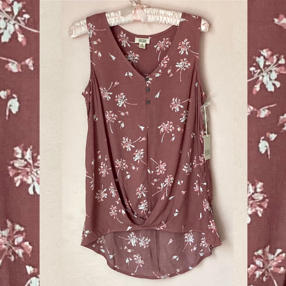 tropical floral print high-low tank top or sleeveless tunic
